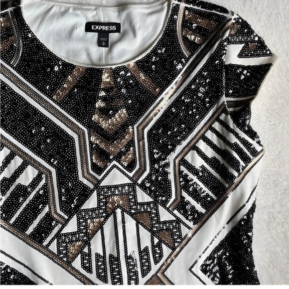 Monochrome Magic: Mini Black & White Sequin Dress - Picture 4 of 6